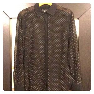 Bebe!! Sheer black button-up blouse w/ gold stones